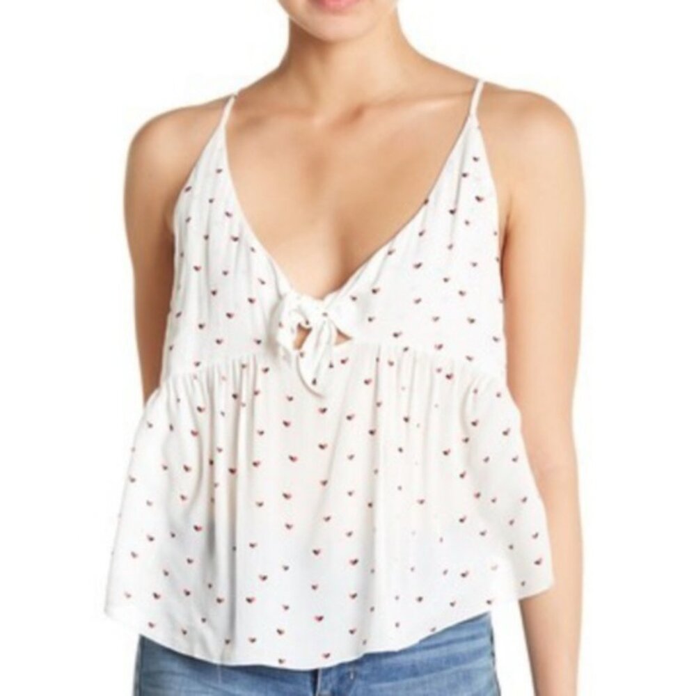 Free People Intimately white heart print v-neck babydoll tank top size S